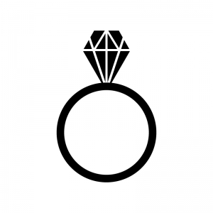 宝石・ダイヤの指輪の白黒シルエットイラスト素材
