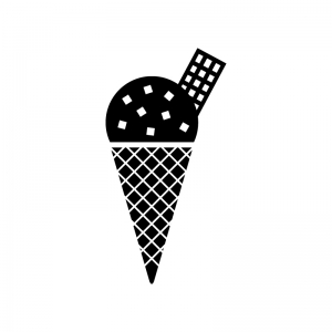 ウエハース付きアイスクリームの白黒シルエットイラスト素材02