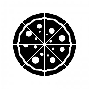 ピザ（1枚）の白黒シルエットイラスト