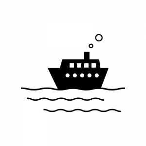 海と船の白黒シルエットイラスト