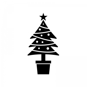 クリスマスツリーの白黒シルエットイラスト02