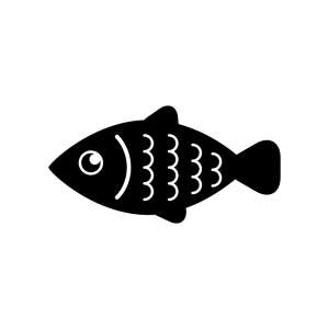 鱗が強調された魚の白黒シルエットイラスト