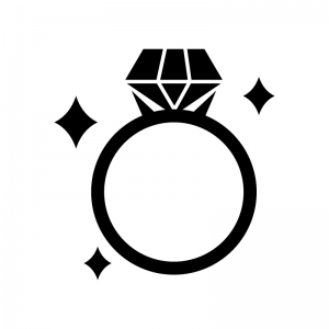 輝いているダイヤの指輪の白黒シルエットイラスト