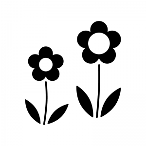 二輪の小花の白黒シルエットイラスト