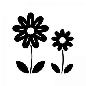 二輪の小花の白黒シルエットイラスト02