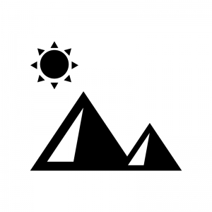 太陽とピラミッドの白黒シルエットイラスト