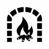 レンガの暖炉の白黒シルエットイラスト