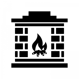 レンガの暖炉の白黒シルエットイラスト03