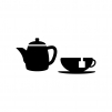 紅茶とティーポットの白黒シルエットイラスト