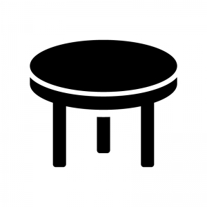 丸いテーブルの白黒シルエットイラスト
