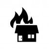 火事で燃えている家の白黒シルエットイラスト