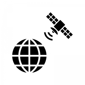 地球と人工衛星の白黒シルエットイラスト