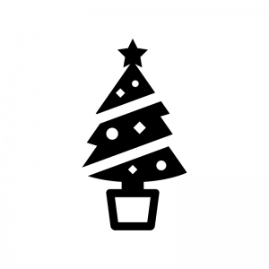 クリスマスツリーの白黒シルエットイラスト05