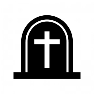 ハロウィン・十字架のお墓の白黒シルエットイラスト