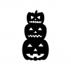 重なったハロウィン・かぼちゃのお化けの白黒シルエットイラスト