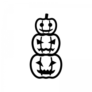重なったハロウィン・かぼちゃのお化けの白黒シルエットイラスト02
