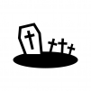 ハロウィン・十字架のお墓の白黒シルエットイラスト04
