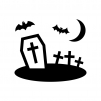 ハロウィン・十字架のお墓の白黒シルエットイラスト05
