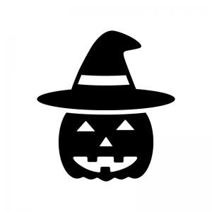 帽子のハロウィン・かぼちゃのお化けの白黒シルエットイラスト