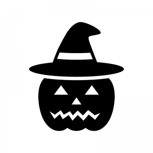 帽子のハロウィン・かぼちゃのお化けの白黒シルエットイラスト02