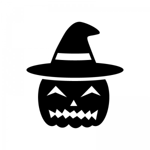 帽子のハロウィン・かぼちゃのお化けの白黒シルエットイラスト03