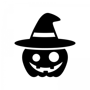 帽子のハロウィン・かぼちゃのお化けの白黒シルエットイラスト04