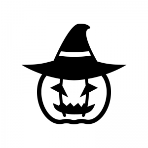 帽子のハロウィン・かぼちゃのお化けの白黒シルエットイラスト05