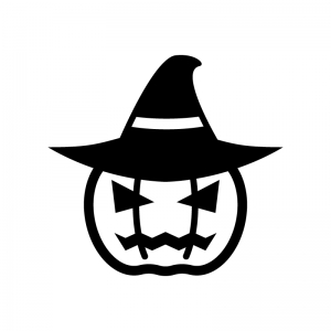 帽子のハロウィン・かぼちゃのお化けの白黒シルエットイラスト06
