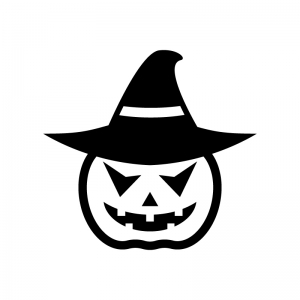 帽子のハロウィン・かぼちゃのお化けの白黒シルエットイラスト08