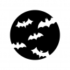 ハロウィン・満月とコウモリの白黒シルエットイラスト02