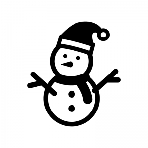 サンタの帽子をかぶった雪だるまの白黒シルエットイラスト