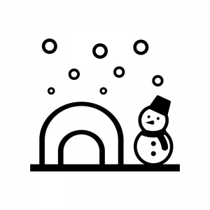 冬 かまくらと雪だるまの白黒シルエットイラスト02 無料のai Png
