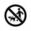 ペットの散歩禁止マークの白黒シルエットイラスト