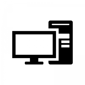 デスクトップ型パソコンとモニタの白黒シルエットイラスト02