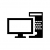デスクトップ型パソコンとモニタの白黒シルエットイラスト03