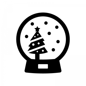 クリスマスツリーのスノードームの白黒シルエットイラスト