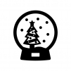 クリスマスツリーのスノードームの白黒シルエットイラスト02