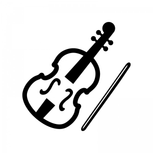 バイオリンと弓の白黒シルエットイラスト