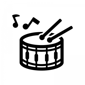 小太鼓と音符の白黒シルエットイラスト02