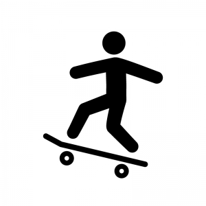 スケートボードをする人の白黒シルエットイラスト