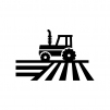 畑を耕すトラクターの白黒シルエットイラスト02