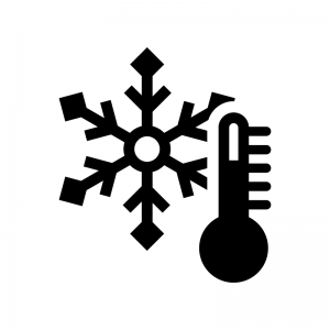 雪の結晶と温度計の白黒シルエットイラスト
