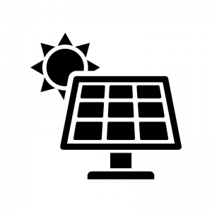 ソーラーパネルと太陽のシルエット02 無料のai Png白黒シルエットイラスト