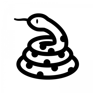 とぐろを巻いたヘビの白黒シルエットイラスト02