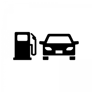 自動車とガソリン給油の白黒シルエットイラスト