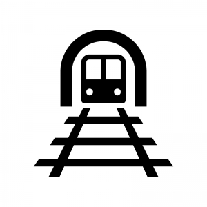 トンネルと線路の白黒シルエットイラスト02