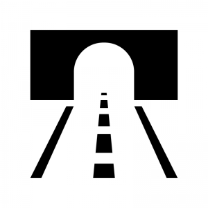 トンネルと道路の白黒シルエットイラスト