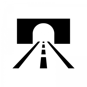 トンネルと道路の白黒シルエットイラスト02