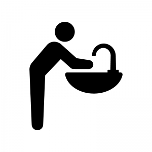 洗面所で手洗いする人のシルエット02 無料のai Png白黒シルエットイラスト