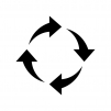 4つの回転矢印の白黒シルエットイラスト